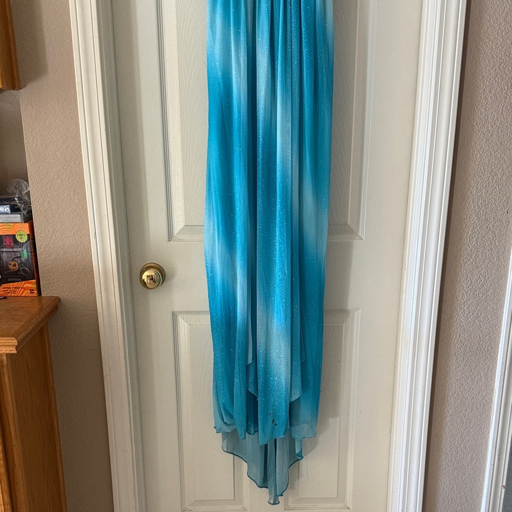 Jodi Kristopher Turquoise Beaded Halter Prom Gown - Picture 2 of 7